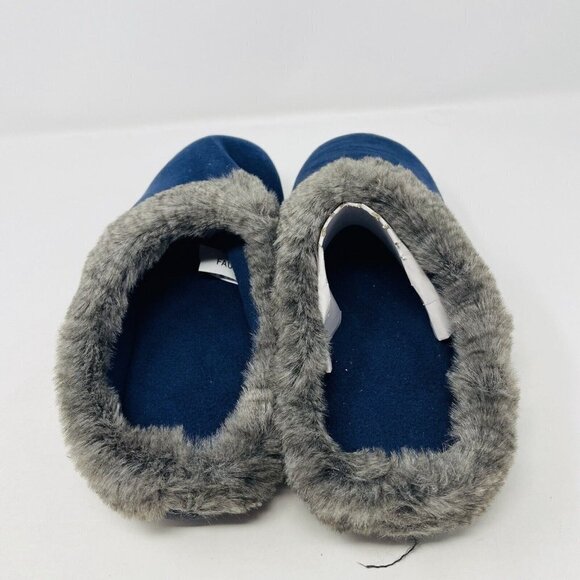 Isotoner Womens Size 9.5/10 Velour Clog Slippers Faux-Fur Trim in Blue $40 135 - Picture 3 of 8
